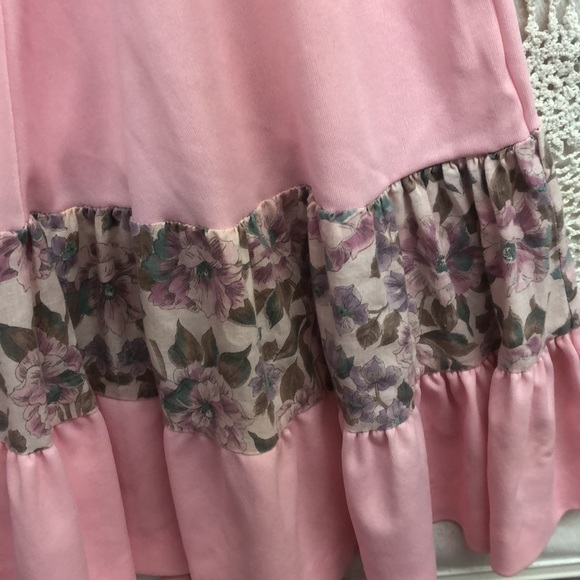 1970’s-Vintage polyester dress -Wards- pink with floral & corset tied bodice - Picture 8 of 10